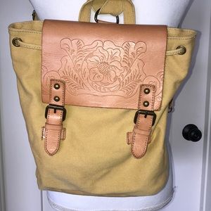 LUCKY BRAND Yellow Canvas leather backpack purse